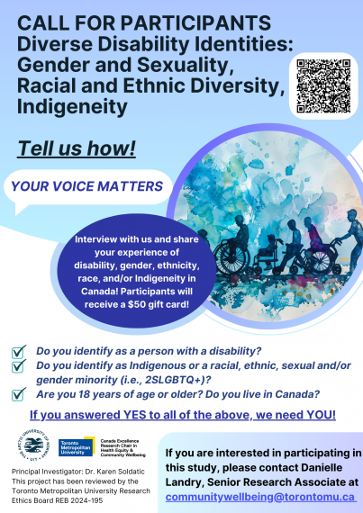 A flyer calling for participants for the event, those with disabilities who also identify with a diverse gender, sexual, racial, and/or ethnic identity or who are Indigenous. 