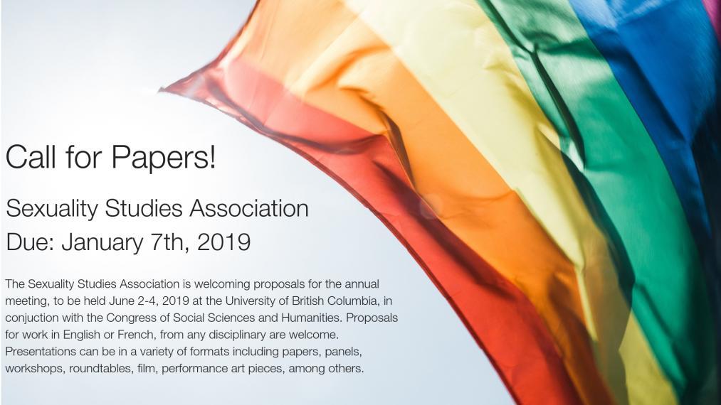 Rainbow flag with text, "Call for Papers".