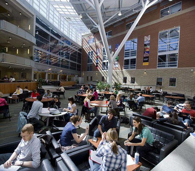 Students studying at the Summerlee Science Complex. 