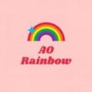 AO Rainbow TikTok profile. Include a rainbow with a pink background. 